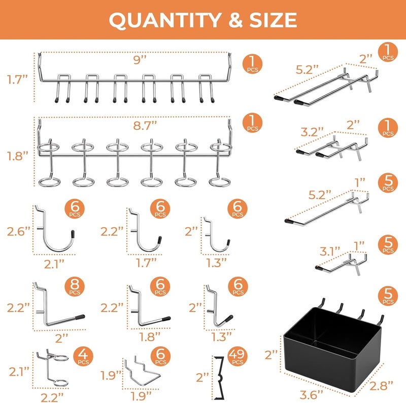 INCLY 120PCS Pegboard Accessories Organizer Kit, Peg Board Hooks Assortment with Bins for Organizing Various Tools, Fit 1/8 or 1/4 inch Pegboard for Hanging Storage, Garage Wall Attachments - Image 4